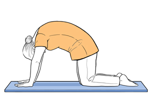 Person on all fours with arched back.